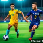 Home 15 FC모바일 클래스 전술 선택 가이드 - **Prompt 1: "Dynamic Offensive Play"**
"A vibrant football match scene under bright stadium ligh...