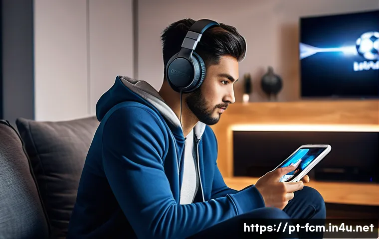 FC모바일 1 1 코칭 서비스 추천 - A focused young adult male gamer sitting comfortably in a modern, cozy living room, wearing casual c...